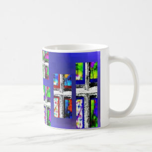 Caneca De Café Multi cor da colagem transversal cristã por