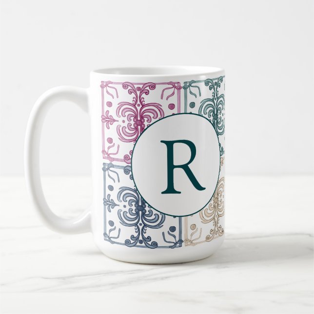 Caneca De Café Multicolor Tiles w/ Initial  (Esquerda)