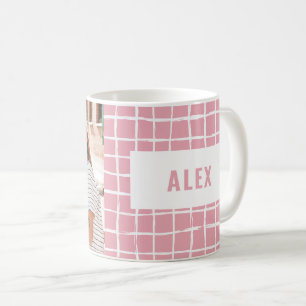 Caneca De Café Multifoto cor-de-rosa verificar divertimento tipog