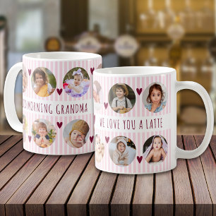 Caneca De Café Múltipla Foto Avó Saudação Matinal Listras Rosa