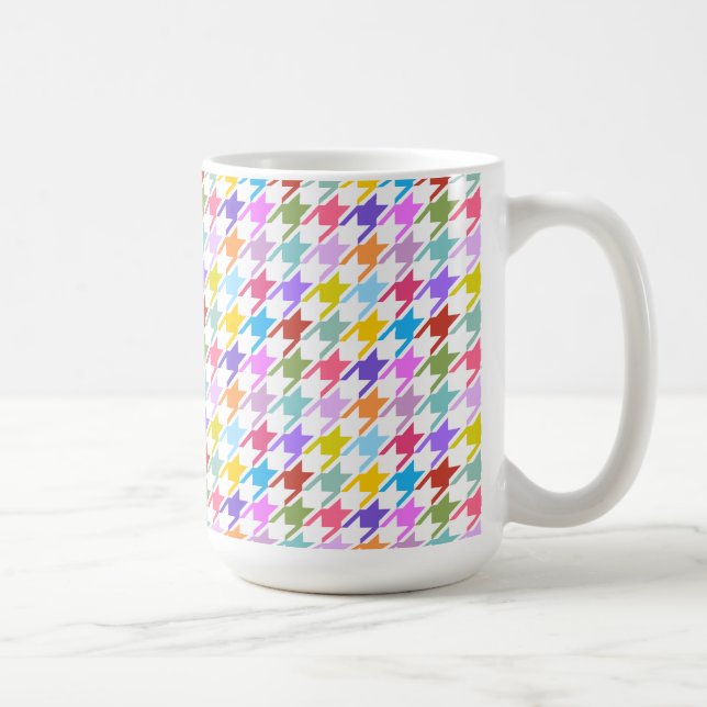 Caneca De Café Múltiplas cores Houndstooth+Padrão Branco (Direita)