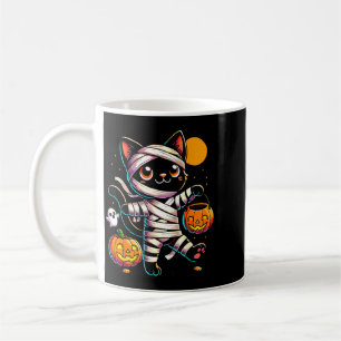 Caneca De Café Múmia de Gato Preto Abóbora de Halloween