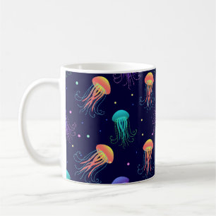 Caneca De Café Mundo de águas-vivas submarinas: padrão brilhante.
