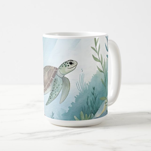 Caneca De Café Mundo submarino com tartaruga (Frente Esquerda)