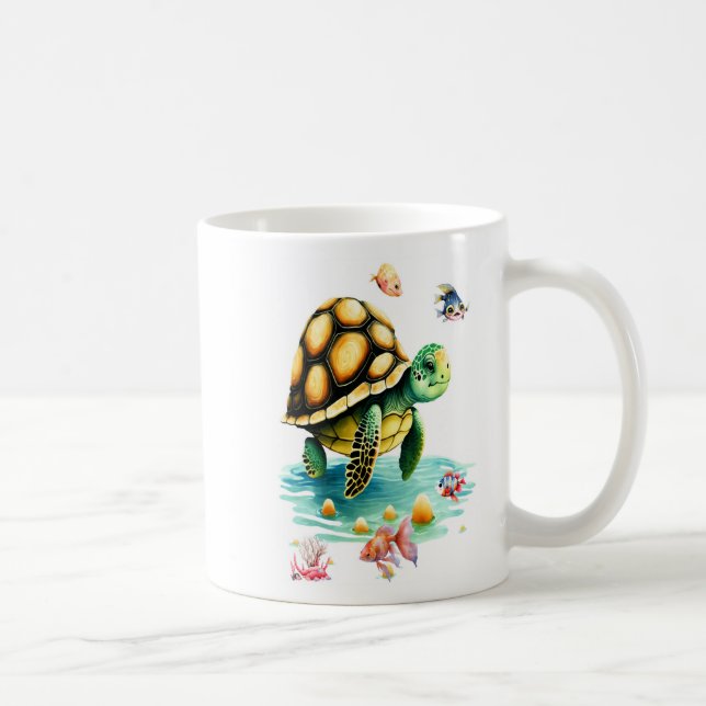 Caneca De Café Mundo submarino - Design de peixes tartarugas e vi (Direita)