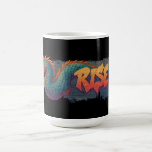 Caneca De Café Mural do Dragão de Grafite Estilizado com 'RISE' N