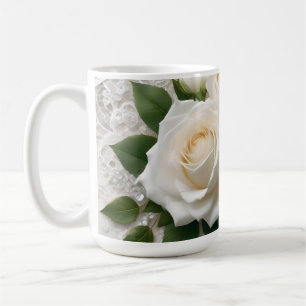 Caneca De Café Murmurios de Elegância: Renda de Rosa e Votos Atem