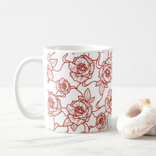 Caneca De Café Murmurios de Rosa, Padrão Floral de Arte de Linha