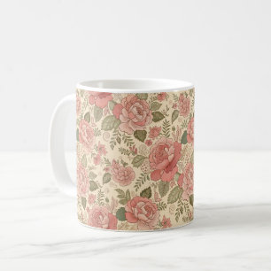 Caneca De Café Musa Floral Empoeirada - Estilo Batik Rosa Empoeir