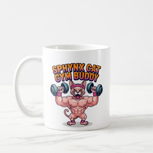 Caneca De Café Muscular Sphynx Cat Gym Buddy Cartoon (Esquerda)