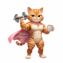 Muscular Super Mom Cat with Coffee Art