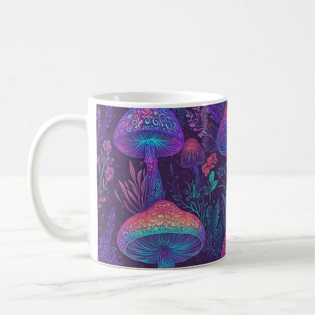 Caneca De Café Mushroom Neon Forest Dreamscape (Esquerda)