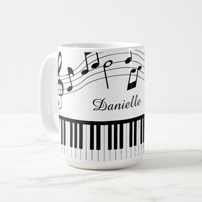 Caneca De Café Music Notes Piano Personalized Custom Colors (Frente Esquerda)