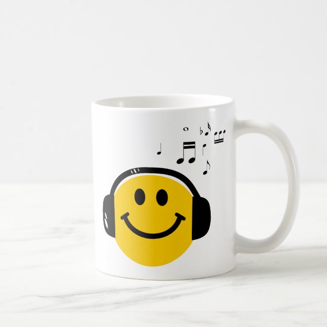 Caneca De Café Música Adorando um rosto feliz com Fones de ouvido (Direita)