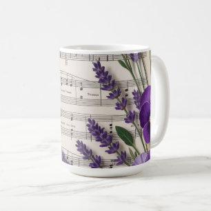 Caneca De Café Música Antiga e Design Floral de Lavanda e Pensame