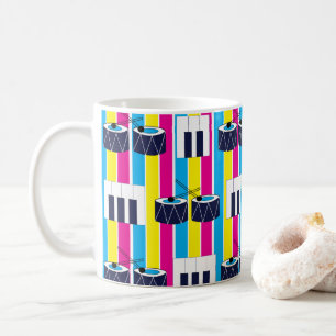 Caneca De Café Música Bateria Musical Piano Teclas Música
