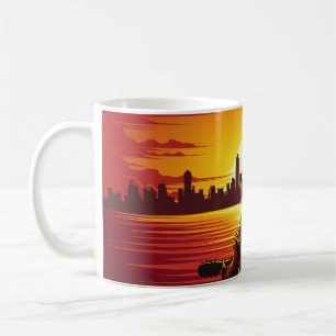 Caneca De Café Música da ilustração do pôr do sol,sozinho,garoto,