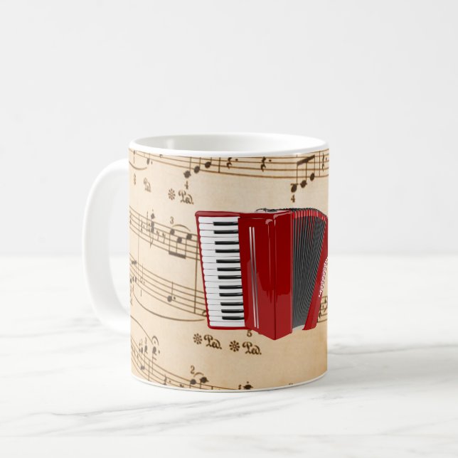 Caneca De Café Música de acordeão, design popular, (Frente Esquerda)