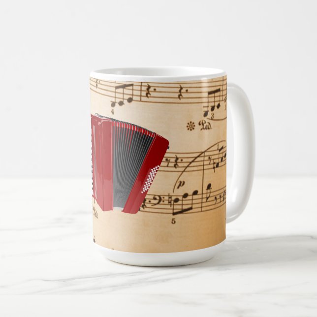 Caneca De Café Música de acordeão, design popular, (Frente Esquerda)