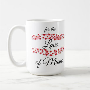 Caneca De Café Música de corações brancos "Pelo amor da música"