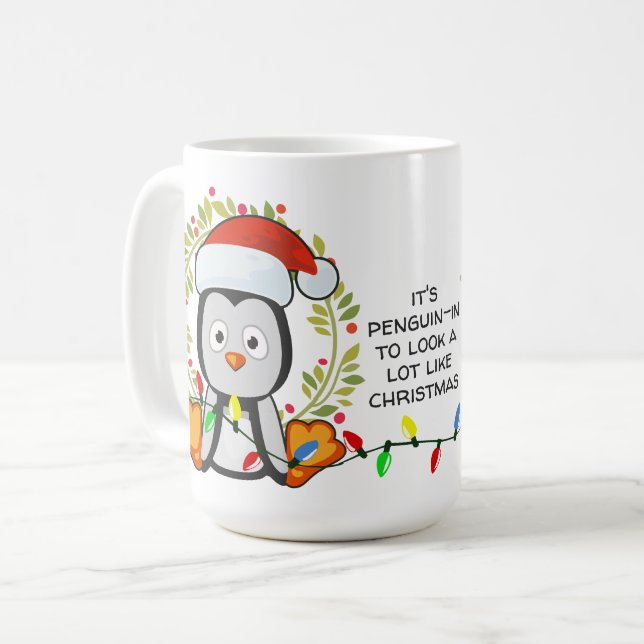 Caneca De Café Música de Natal Engraçada Pun Penguin (Frente Esquerda)