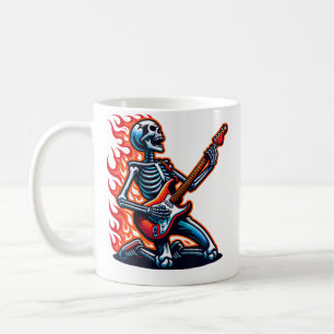 Caneca De Café Música de Rock do Halloween Esqueleto Engraçado To