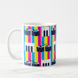 Caneca De Café Música Tambores Musicais Piano Keys Música