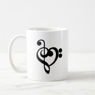 Caneca De Café Musical Music Heart - Treble Bass Clef