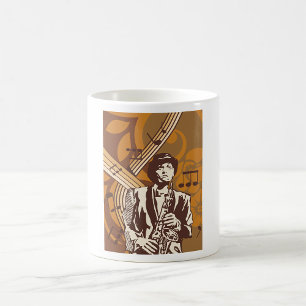 Caneca De Café Músico de Jazz com Saxofone