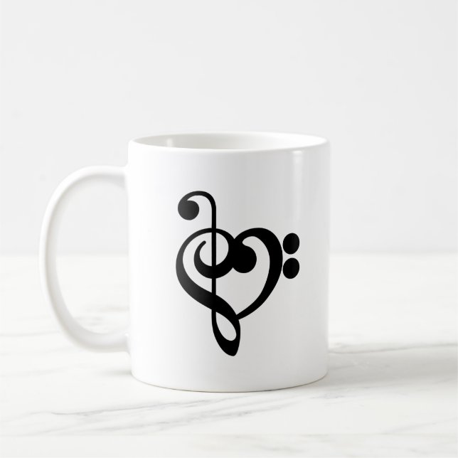 Caneca De Café Músico Música Coração -Clave de Sol Fá (Esquerda)
