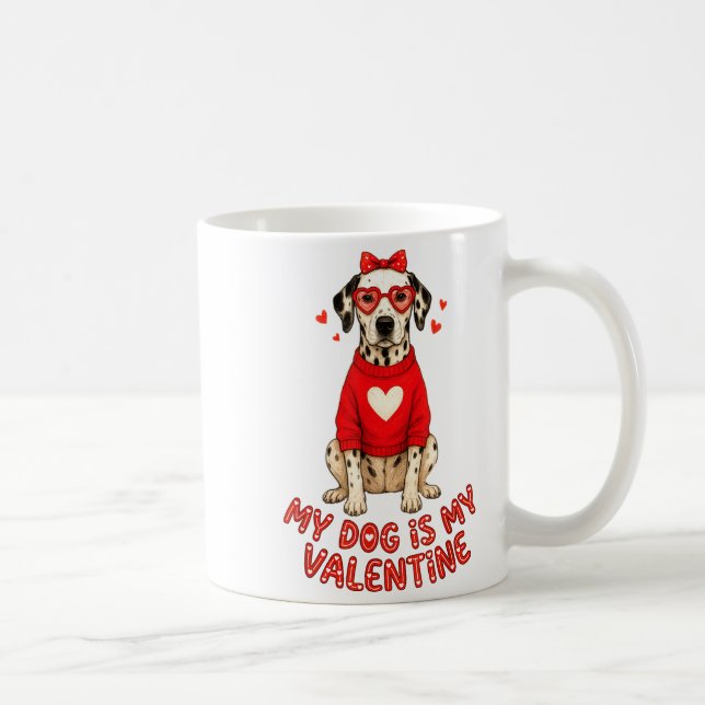 Caneca De Café My Dog Is My Valentine Dalmatian Heart Gles Bow Do (Direita)