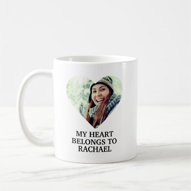 Caneca De Café My heart belongs to Custom Name heart photo (Esquerda)