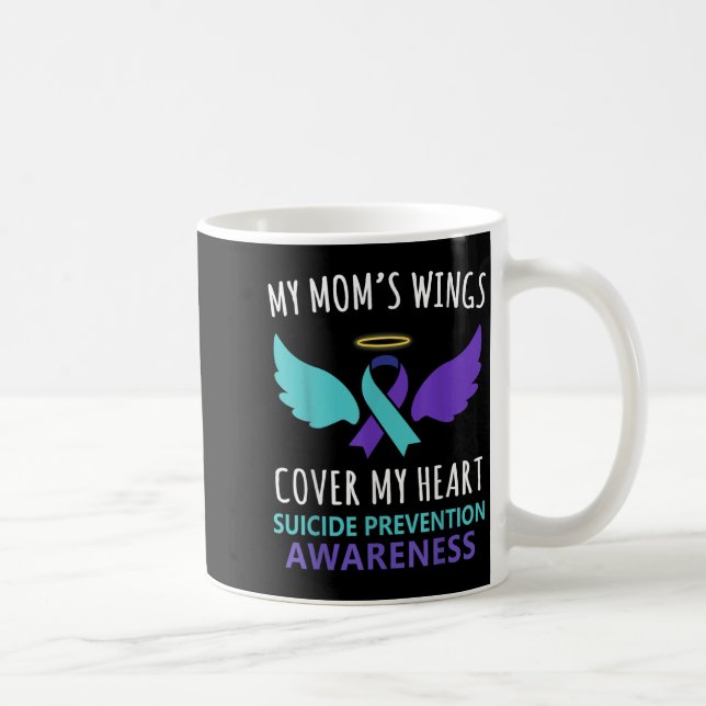 Caneca De Café My Mom's Wings Cover Heart Suicide Awareness Ribbo (Direita)