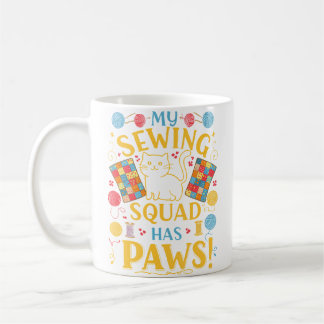 Caneca De Café My Sewing Squad Has Paws Funny Cat Quilting