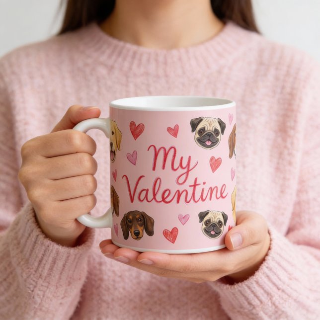 Caneca De Café My Valentine Dog | Personalized Pet Photo Pink (Criador carregado)