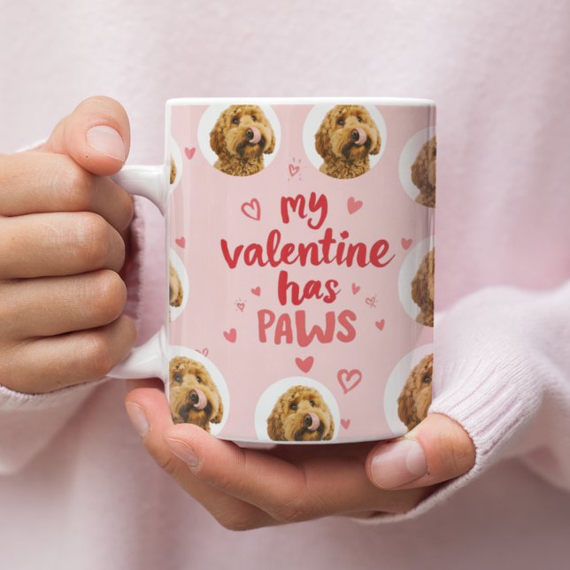 Caneca De Café My Valentine Has Paws Personalized Dog Photo (Criador carregado)