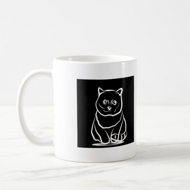 Caneca De Café Mystic Cat Head – Minimalist Feline Line Art T-Shi (Esquerda)