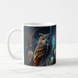 Caneca De Café Mystical Space Owl with Dreamcatcher Art      
