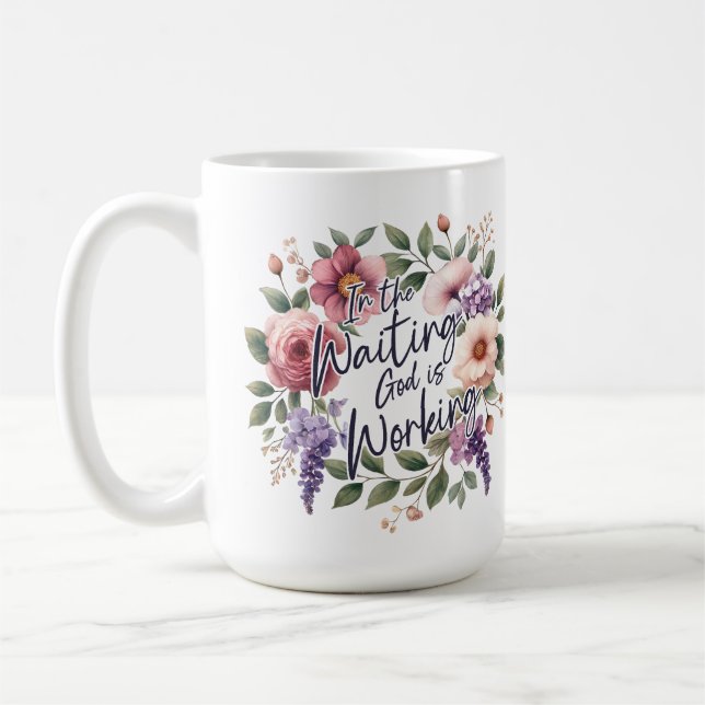 Caneca De Café Na Esperança Deus está Trabalhando Cristão Floral (Esquerda)
