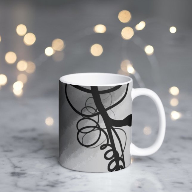 Caneca De Café Na grade: Cinza Abstrato, Preto e Branco (Criador carregado)