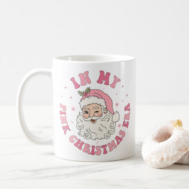 Caneca De Café Na Minha Era De Natal Rosa (Com Donut)