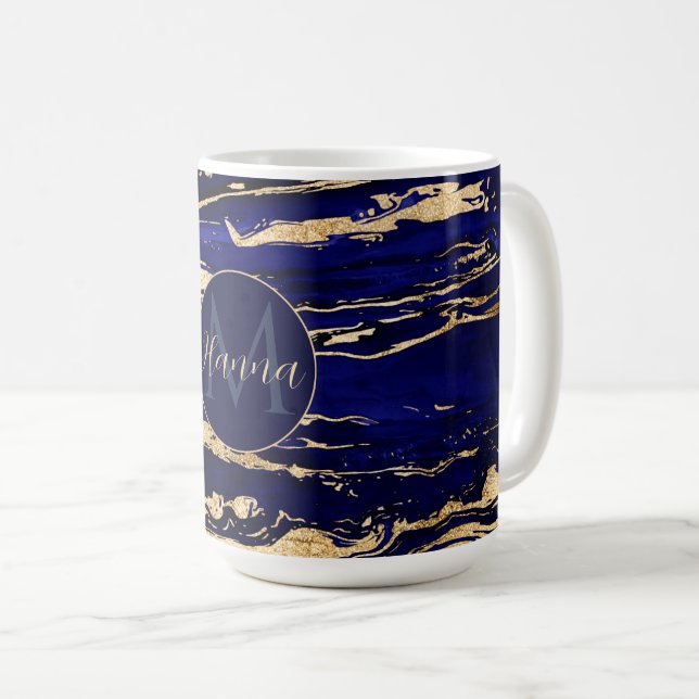 Caneca De Café Na moda Azul, Dourado, mármore (Frente Esquerda)