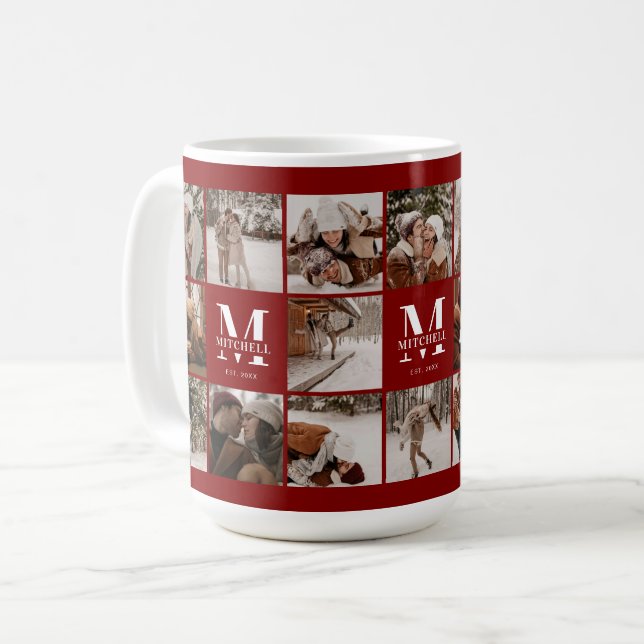 Caneca De Café Na moda Burgundy Multi Photo Collage Keepsak (Frente Esquerda)