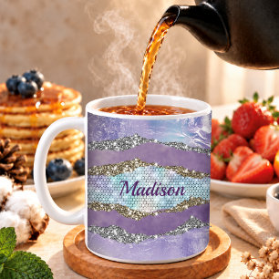 Caneca De Café Na moda da sereia monograma da turquesa púrpura