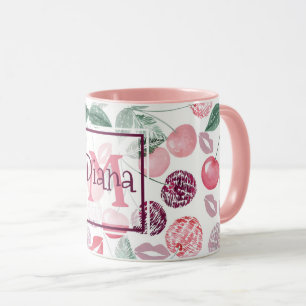 Caneca de café na moda de fruta de cereja vermelha