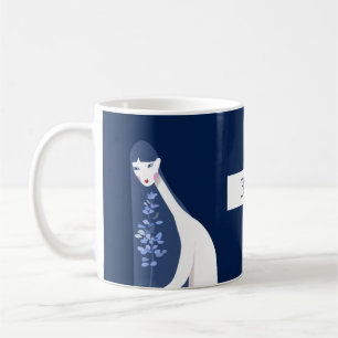 Caneca De Café Na moda estética Marinho artístico  azul Folhas de