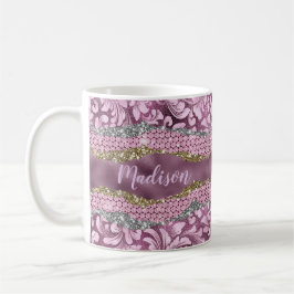 Caneca De Café Na moda floral monograma cor-de-rosa púrpura