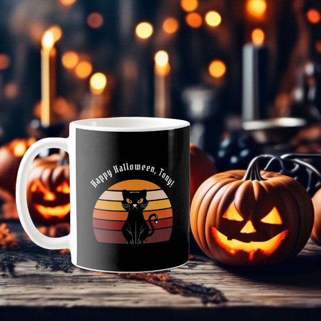 Caneca De Café Na moda Happy Halloween Black Cat Impressão (Stylish Happy Halloween Black Cat Print Coffee Mug)