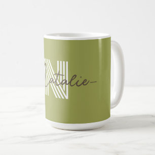 Caneca De Café Na moda inicial e nome do script Olive green aguda