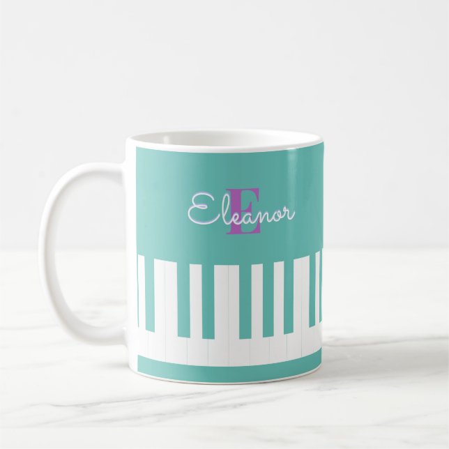 Caneca De Café Na moda Modern Piano Keys Aqua Monogrammed (Esquerda)
